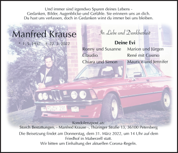 Traueranzeige von Manfred Krause von FZ