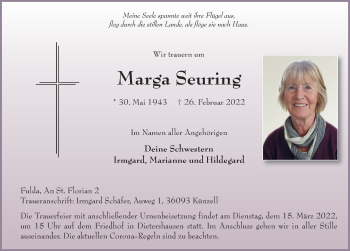 Traueranzeige von Marga Seuring von FZ