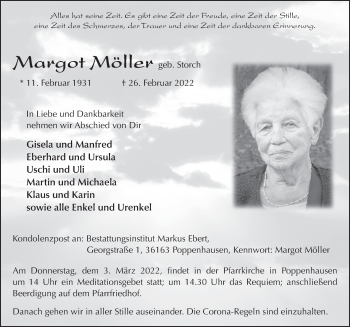 Traueranzeige von Margot Möller von FZ