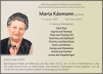 Traueranzeige von Maria Käsmann von FZ