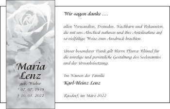 Traueranzeige von Maria Lenz von FZ