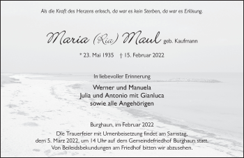 Traueranzeige von Maria Maul von FZ
