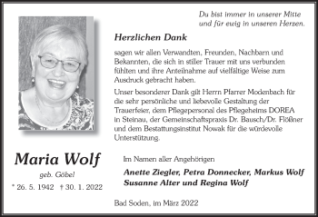 Traueranzeige von Maria Wolf von FZ