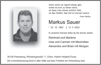 Traueranzeige von Markus Sauer von FZ