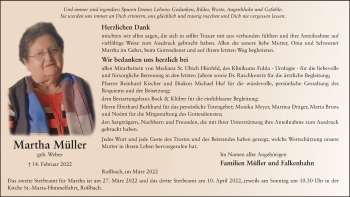 Traueranzeige von Martha Müller von FZ