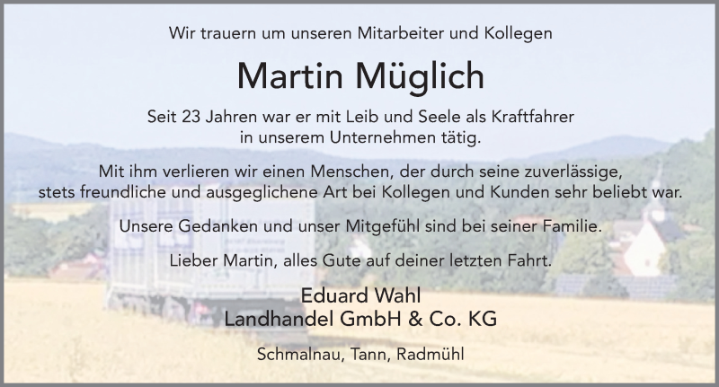  Traueranzeige für Martin Müglich vom 26.03.2022 aus FZ