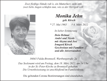 Traueranzeige von Monika Jehn von FZ