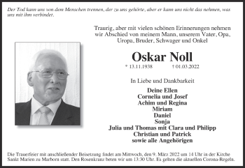 Traueranzeige von Oskar Noll von FZ