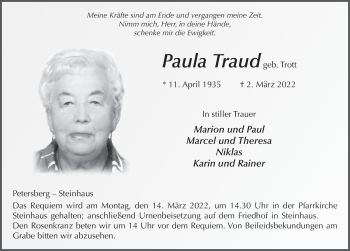 Traueranzeige von Paula Traud von FZ