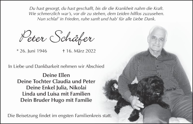  Traueranzeige für Peter Schäfer vom 19.03.2022 aus FZ