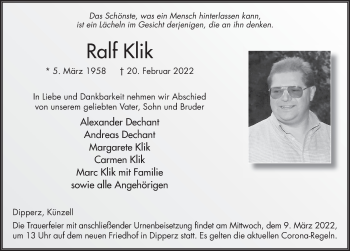 Traueranzeige von Ralf Klik von FZ