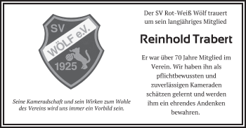 Traueranzeige von Reinhold Trabert von FZ