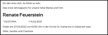 Traueranzeige von Renate Feuerstein von FZ