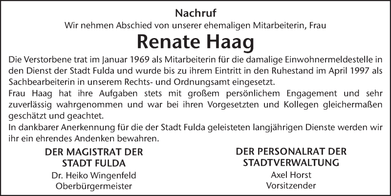  Traueranzeige für Renate Haag vom 17.03.2022 aus FZ