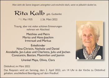 Traueranzeige von Rita Kalb von FZ