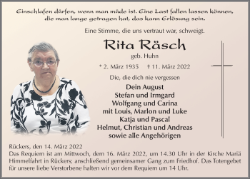 Traueranzeige von Rita Räsch von FZ