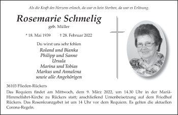 Traueranzeige von Rosemarie Schmelig von FZ