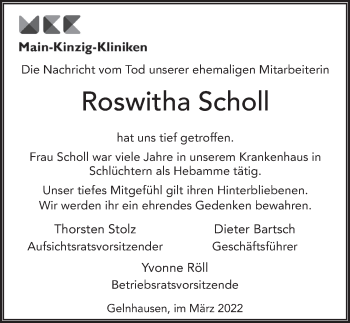 Traueranzeige von Roswitha Scholl von FZ