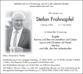 Traueranzeige von Stefan Frohnapfel von FZ
