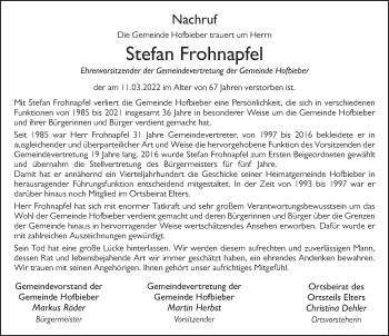 Traueranzeige von Stefan Frohnapfel von FZ
