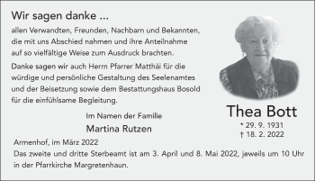 Traueranzeige von Thea Bott von FZ