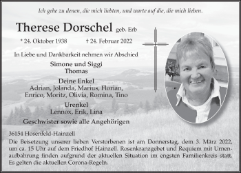 Traueranzeige von Therese Dorschel von FZ