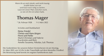 Traueranzeige von Thomas Mager von FZ