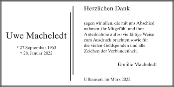 Traueranzeige von Uwe Macheledt von FZ