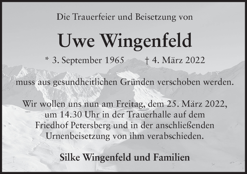  Traueranzeige für Uwe Wingenfeld vom 15.03.2022 aus FZ
