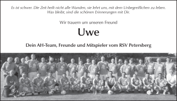 Traueranzeige von Uwe Wingenfeld von FZ