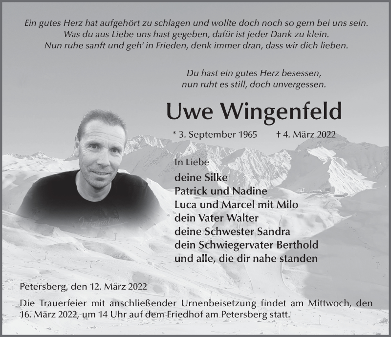 Traueranzeige für Uwe Wingenfeld vom 12.03.2022 aus FZ