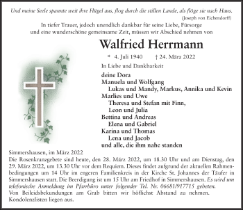 Traueranzeige von Walfried Herrmann von FZ