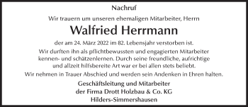 Traueranzeige von Walfried Herrmann von FZ