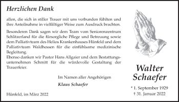 Traueranzeige von Walter Schaefer von FZ