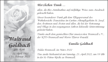 Traueranzeige von Waltraud Goldbach von FZ