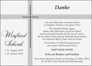 Traueranzeige von Winfried Schenk von FZ