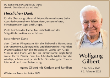 Traueranzeige von Wolfgang Gilbert von FZ