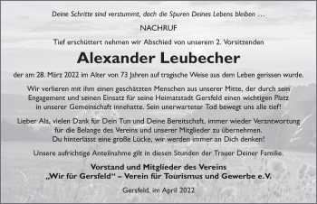 Traueranzeige von Alexander Leubecher von FZ