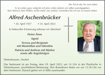 Traueranzeige von Alfred Aschenbrücker von FZ