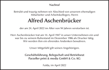 Traueranzeige von Alfred Aschenbrücker von FZ