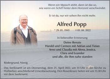 Traueranzeige von Alfred Popp von FZ