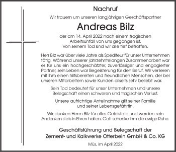Traueranzeige von Andreas Bilz von FZ