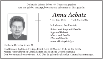 Traueranzeige von Anna Achatz von FZ