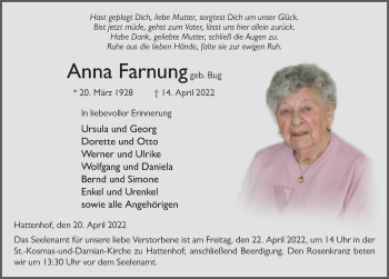 Traueranzeige von Anna Farnung von FZ