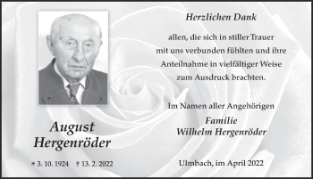 Traueranzeige von August Hergenröder von FZ