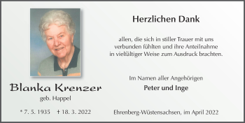 Traueranzeige von Blanka Krenzer von FZ