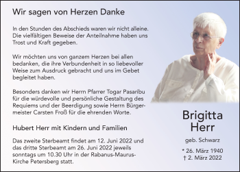 Traueranzeige von Brigitta Herr von FZ
