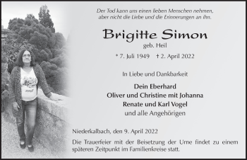 Traueranzeige von Brigitte Simon von FZ