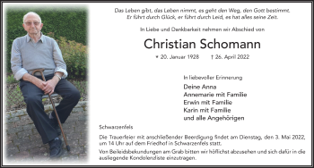 Traueranzeige von Christian Schomann von FZ