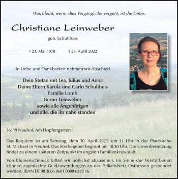 Traueranzeige von Christiane Leinweber von FZ